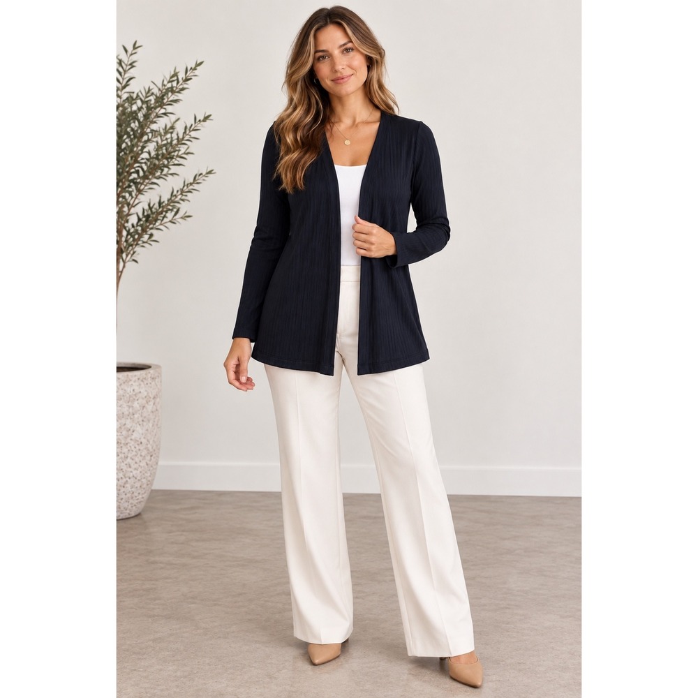 J. Jill Wearever Navy Blue Ribbed Open Front Cardigan XSP Minimalist Old Money